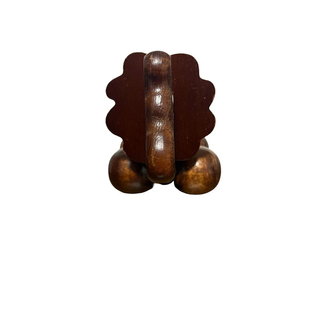 Wooden‎ Toy Vintage Push Along Brown Lion Small Crawl Roller Baby Toddler
